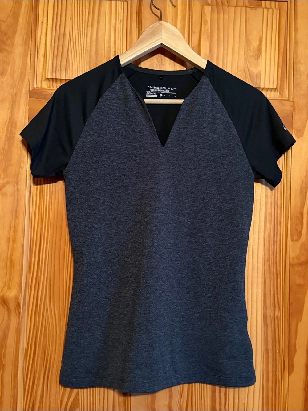 Nike Golf Short-Sleeve V-Notch Athletic Top in Charcoal & Black
